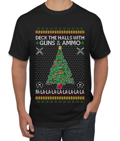 Deck The Halls With Guns & Ammo Fa La La La La, Ugly Christmas Sweater Unisex Men's T-Shirt