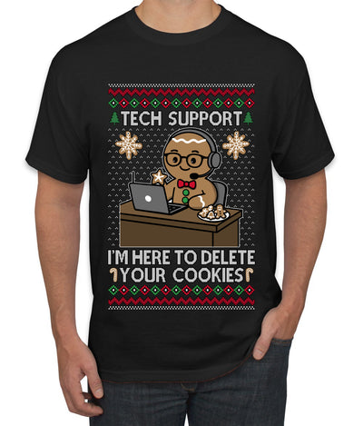 Tech Support I'm Here To Delete Your Cookies, Ugly Christmas Sweater Unisex Men's T-Shirt
