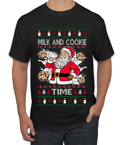Milk And Cookie Time, Ugly Christmas Sweater Unisex Men's T-Shirt
