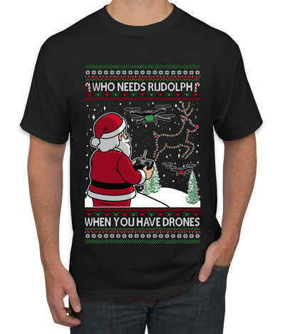 Santa Drone Show Reindeer, Ugly Christmas Sweater Unisex Men's T-Shirt