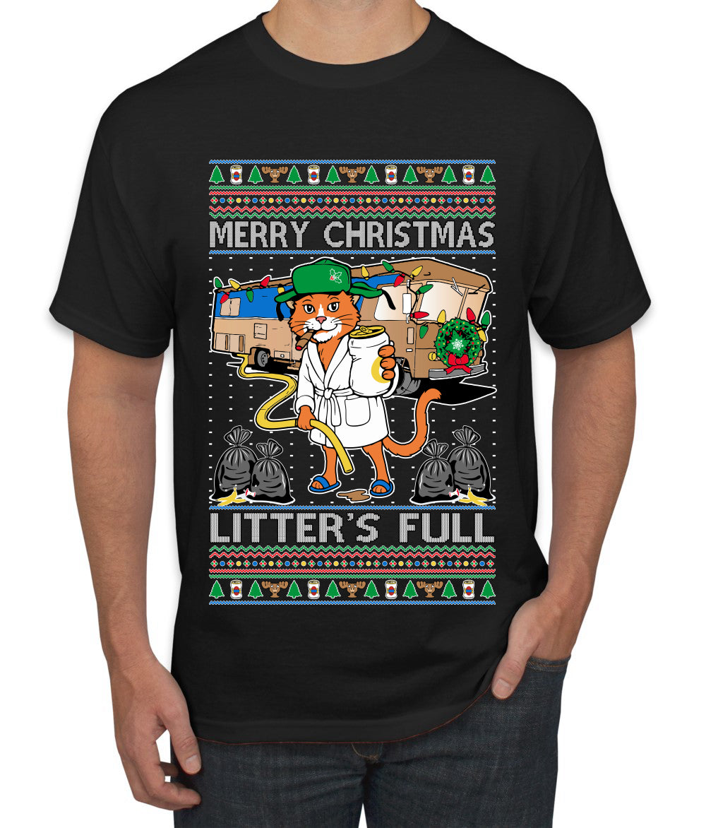 Litters Full Cat, Ugly Christmas Sweater Unisex Men's T-Shirt