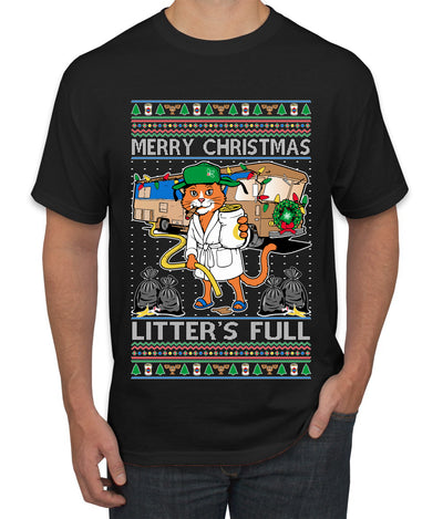 Litters Full Cat, Ugly Christmas Sweater Unisex Men's T-Shirt