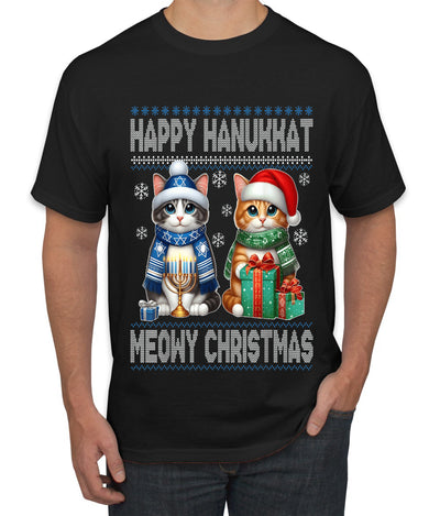Happy Hanukkat Meowy Christmas, Ugly Christmas Sweater Unisex Men's T-Shirt