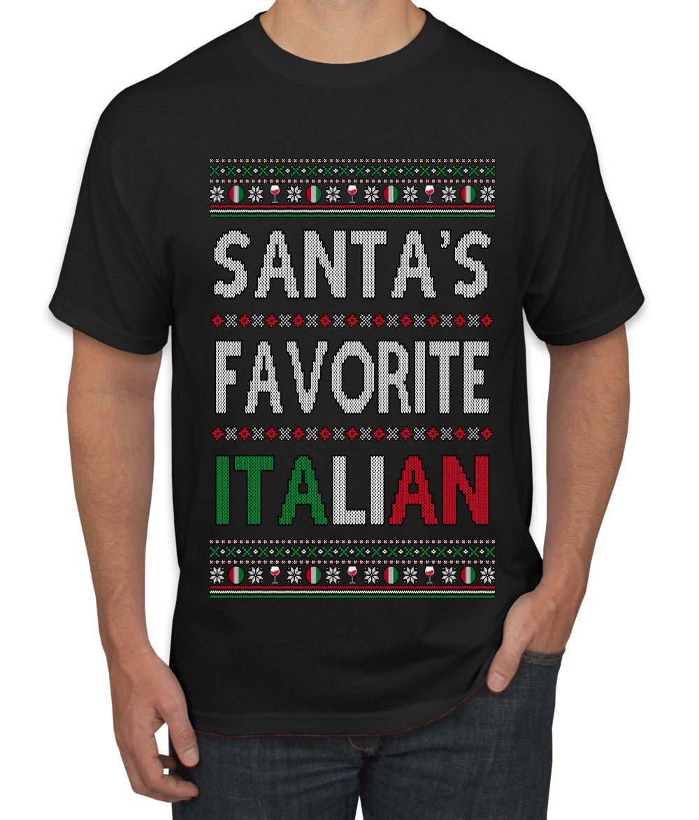 Santa's Favorite Italian, Funny Italian Christmas Sweater, Ugly Christmas Sweater Unisex Men's T-Shirt