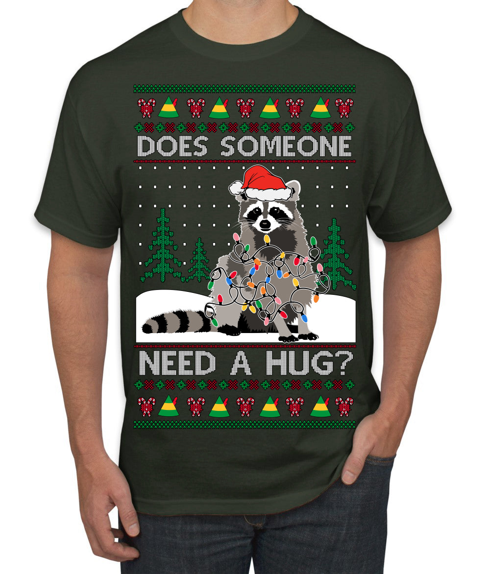 Does Someone Need a Hug? Cute Raccoon Ugly Christmas Sweater Men's T-Shirt