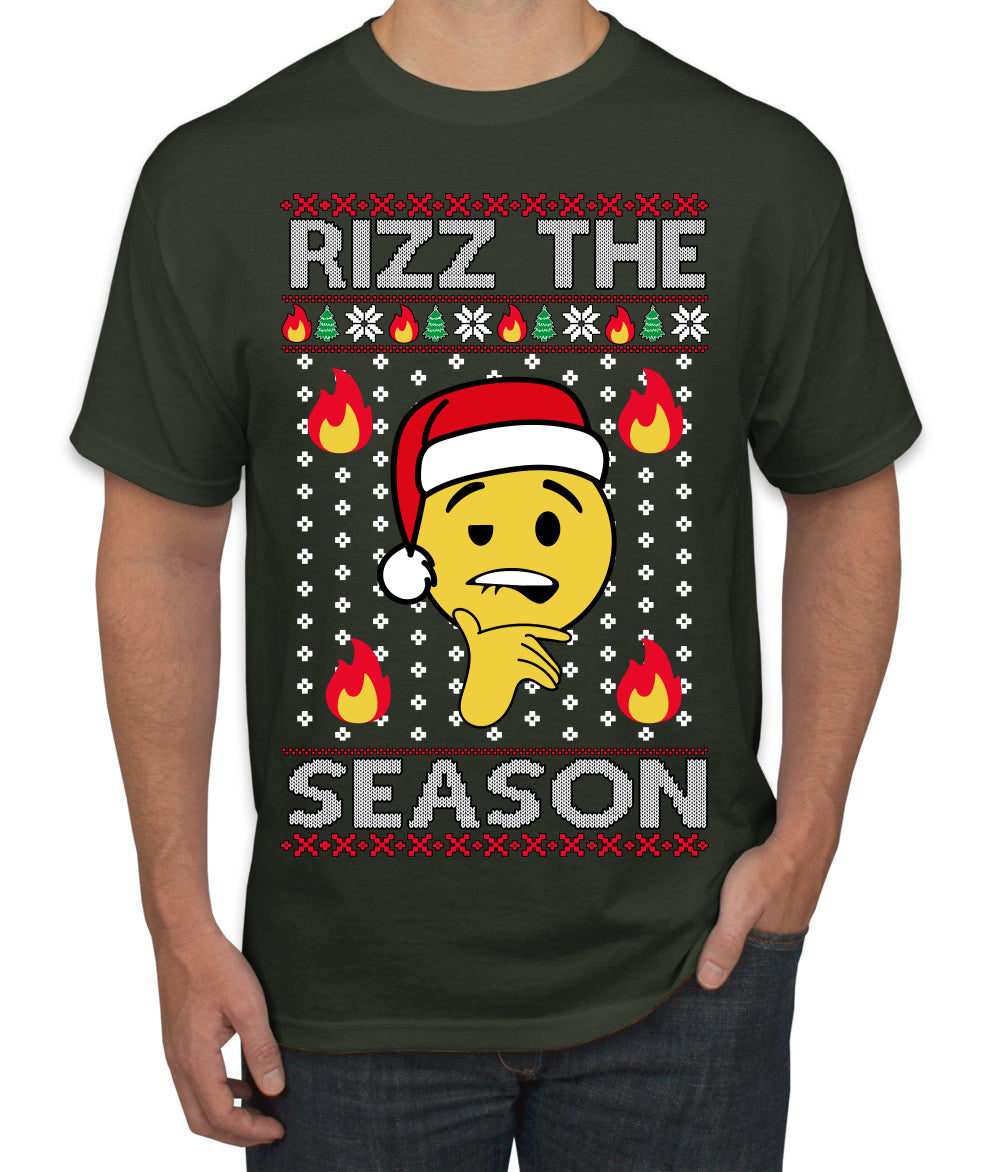 Rizz the Season Viral Internet Fire Emoji Face Meme Ugly Christmas Sweater Men's T-Shirt