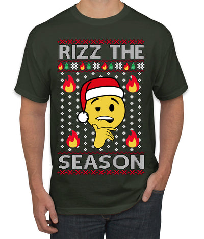 Rizz the Season Viral Internet Fire Emoji Face Meme Ugly Christmas Sweater Men's T-Shirt