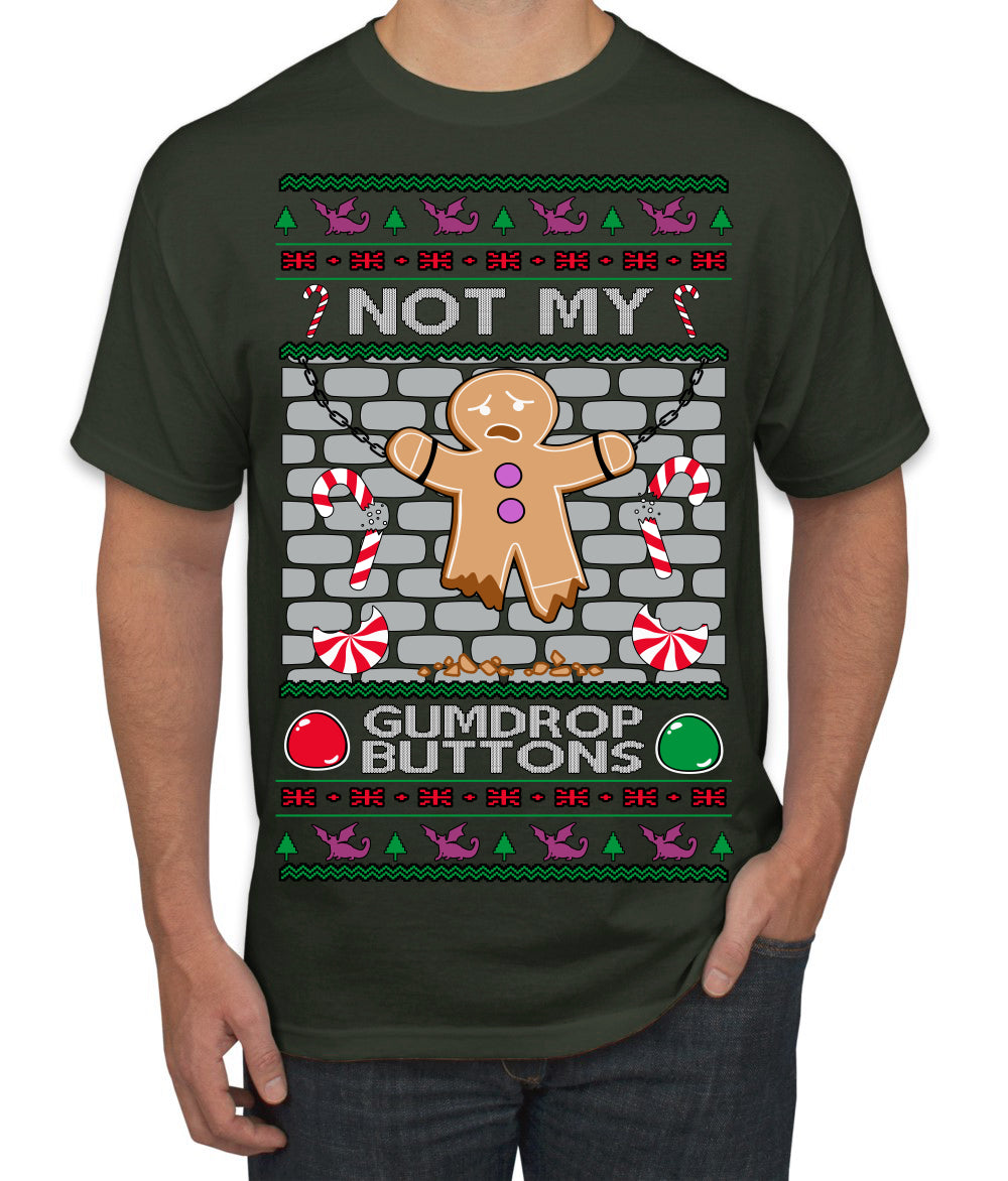 Not My Gumdrop Buttons Funny Classic Movie Quote Ugly Christmas Sweater Men's T-Shirt