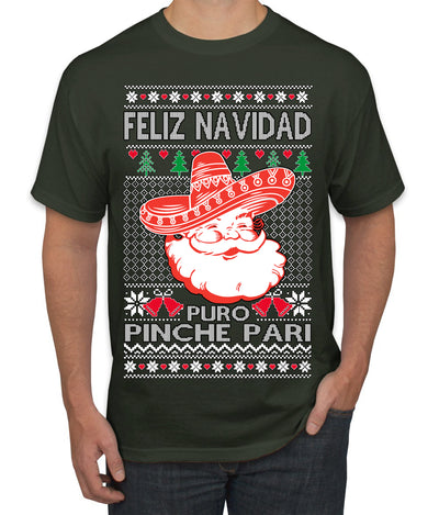 Feliz Navidad Puro Pinche Pari Funny Spanish Song Ugly Christmas Sweater Men's T-Shirt