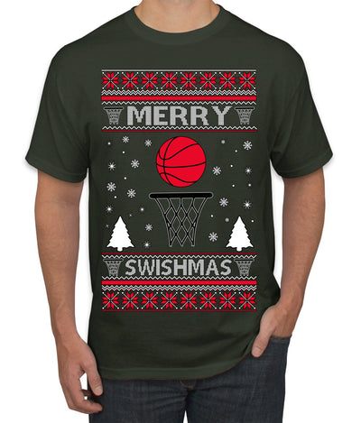 Merry Swishmas Basketball Sports Ugly Christmas Sweater Men's T-Shirt