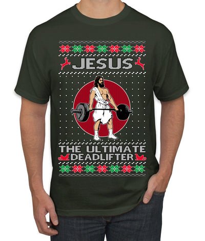 Jesus the Ultimate Deadlifter Funny Ugly Christmas Sweater Men's T-Shirt