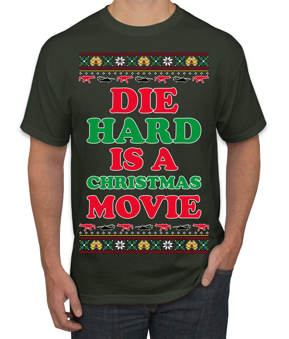 Die Hard is a Christmas Movie Classic, McClane Hans Nakatomi Plaza Xmas Party Holiday Movies Ugly Christmas Sweater Men's T-Shirt