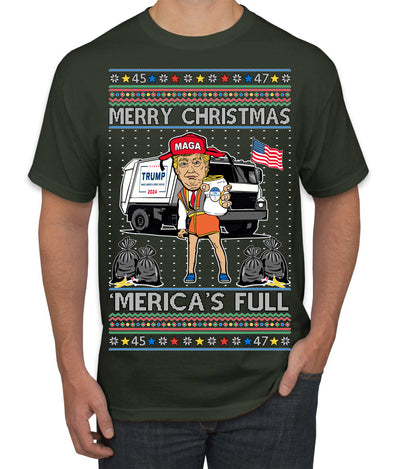 Donald Trump Merry Christmas Merica's Full Garbage Truck Ugly Christmas Sweater Men's T-Shirt