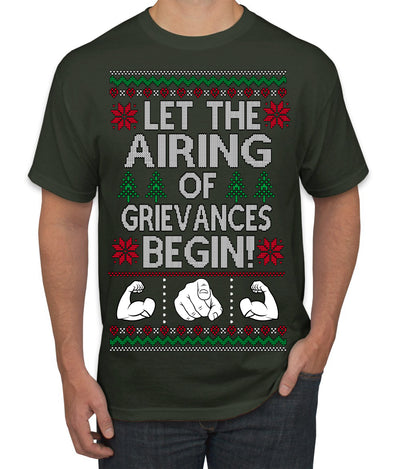 Let the Airing of Grievances Begin Funny TV Sitcom Festivus Ugly Christmas Sweater Men's T-Shirt