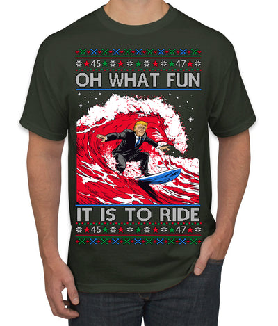 Oh What Fun It Is to Ride Donald Trump Red Wave Landslide Ugly Christmas Sweater Men's T-Shirt