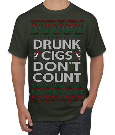 Drunk Cigs Don't Count Funny Cigarette Smoker Cig Ugly Christmas Sweater Men's T-Shirt