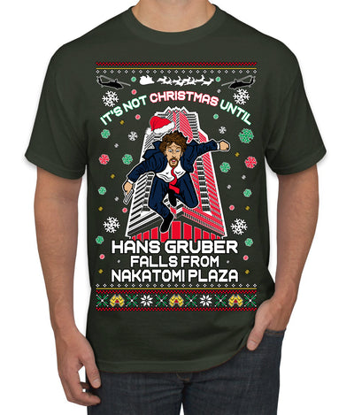 Not Christmas Until Hans Gruber Falls From Nakatomi Ugly Christmas Sweater Men's T-Shirt