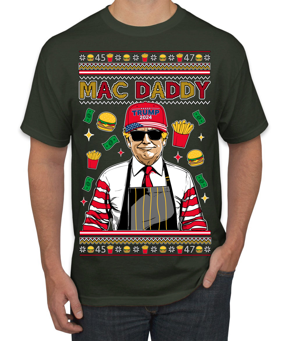Mac Daddy Funny Viral Trump Meme Fast Food Fries Burgers Ugly Christmas Sweater Men's T-Shirt