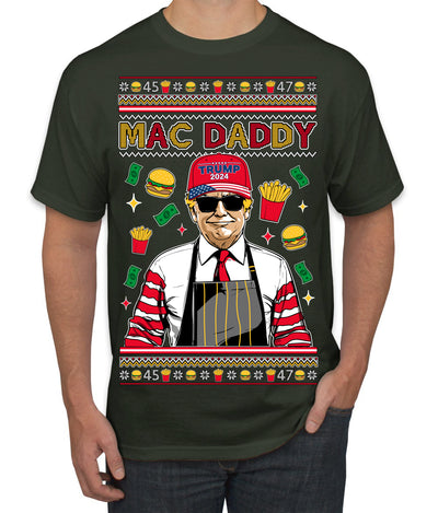 Mac Daddy Funny Viral Trump Meme Fast Food Fries Burgers Ugly Christmas Sweater Men's T-Shirt