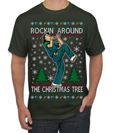 Rockin Around the Christmas Tree Raygun Viral Breakdancer Ugly Christmas Sweater Men's T-Shirt