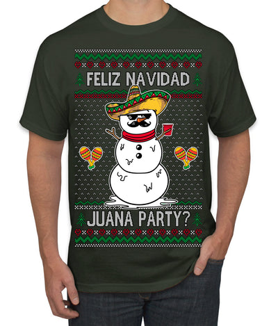 Feliz Navidad Juana Party Funny Spanish Drinking Cerveza Ugly Christmas Sweater Men's T-Shirt