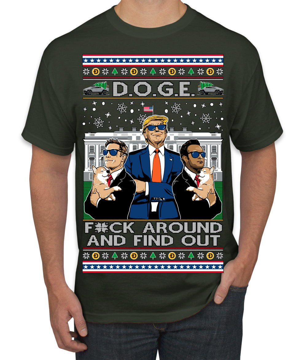 Doge F Around and Find Out Donald Trump Elon Vivek MAGA Ugly Christmas Sweater Men's T-Shirt