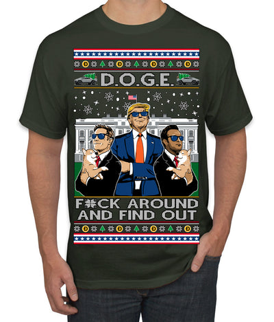 Doge F Around and Find Out Donald Trump Elon Vivek MAGA Ugly Christmas Sweater Men's T-Shirt