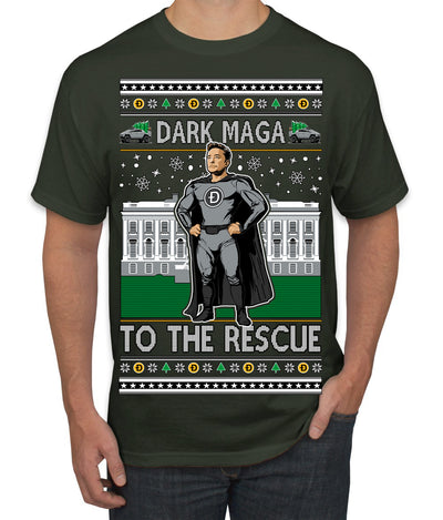 Dark MAGA to the Rescue Elon Superhero Doge Crypto Ugly Christmas Sweater Men's T-Shirt