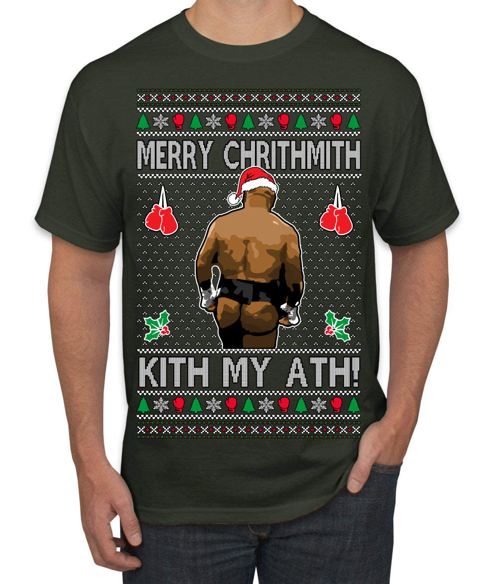 Merry Chrithmith Kith My Ath, Butt Viral Kiss My Ass Boxing Fight Meme Ugly Christmas Sweater Men's T-Shirt