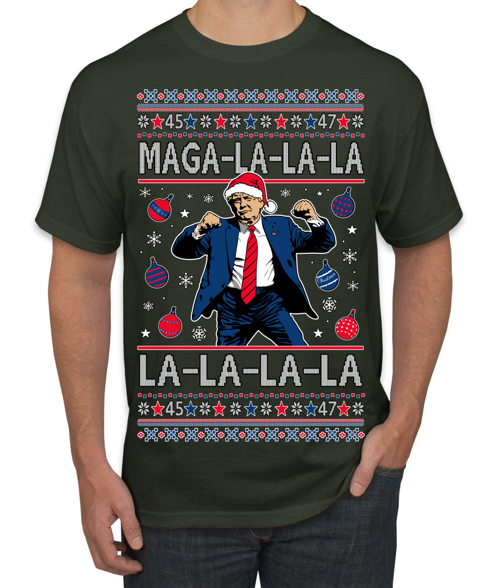 Maga La La La Funny Donald Trump Christmas Carol Song Ugly Christmas Sweater Men's T-Shirt