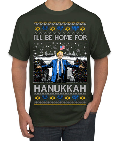 I'll Be Home for Hanukkah, Funny President Donald Trump JD Vance Winter Holiday Chanukah Hannukkah Channukah Ugly Christmas Sweater Men's T-Shirt