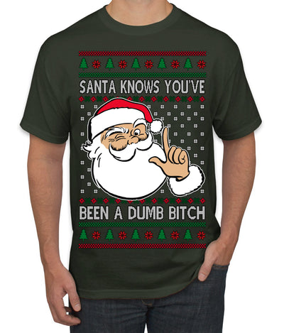 Santa Knows You've Been a Dumb Bitch Funny Vulgar Dirty Ugly Christmas Sweater Men's T-Shirt