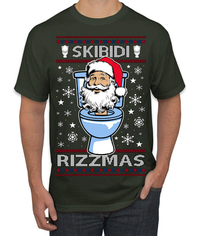 Skibidi Rizzmas Funny Toilet Video Viral Brain Rot Meme, Gen Z Alpha Slang Brainrot Memes Ugly Christmas Sweater Men's T-Shirt