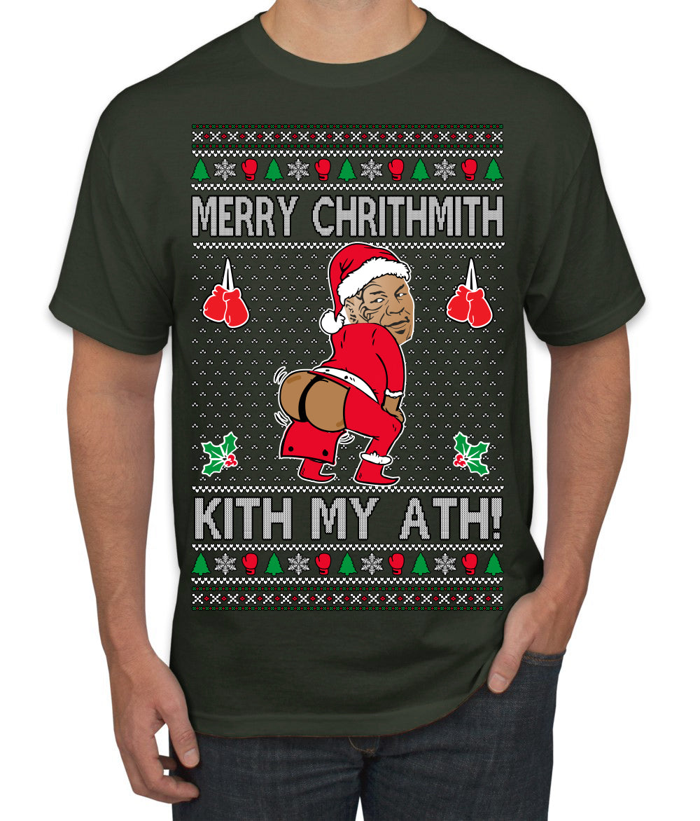 Merry Chrithmith Kith My Ath, Funny Butt Dancing, Viral Kiss My Ass Boxing Fight Meme, Men Women Ugly Christmas Sweater Men's T-Shirt