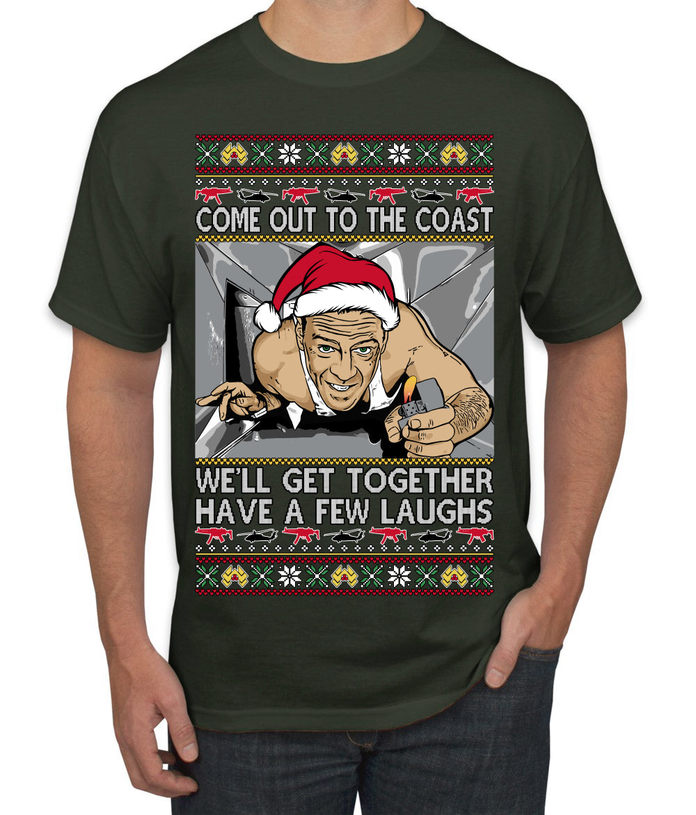 Come Out to the Coast Have a Few Laughs Die Hard McClane Ugly Christmas Sweater Men's T-Shirt