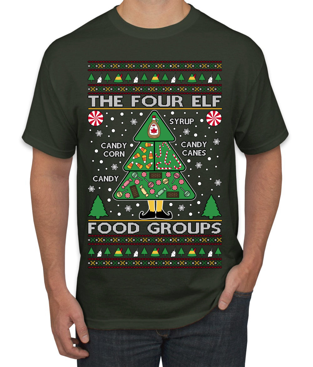 The Four Elf Food Groups Candy Canes Syrup Funny Ugly Christmas Sweater Men's T-Shirt