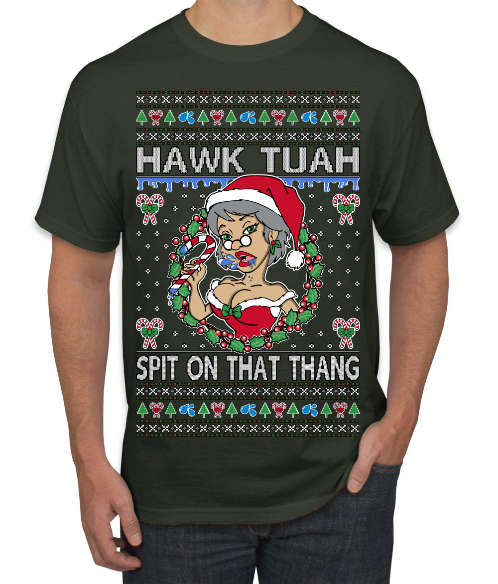 Hawk Tuah Spit On That Thang Mrs Claus Funny Meme Ugly Christmas Sweater Men's T-Shirt
