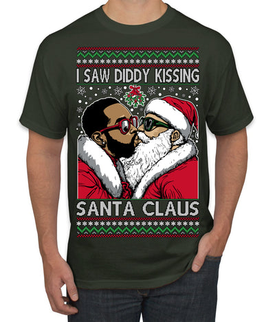 I Saw Diddy Kissing Santa Claus Funny Viral Music Meme Ugly Christmas Sweater Men's T-Shirt