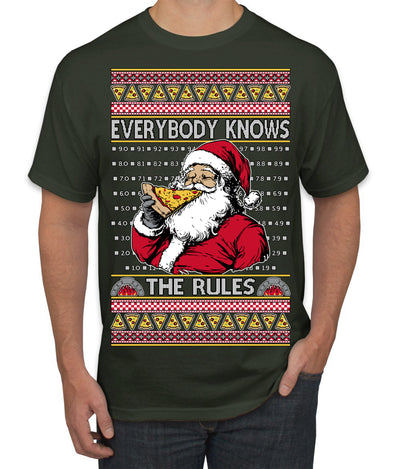 Everybody Knows the Rules Funny Santa Claus Pizza Score Ugly Christmas Sweater Men's T-Shirt