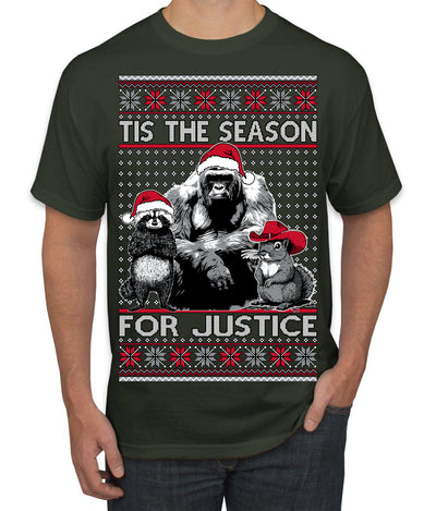 Tis the Season For Justice Harambe Peanut Fred Raccoon Ugly Christmas Sweater Men's T-Shirt