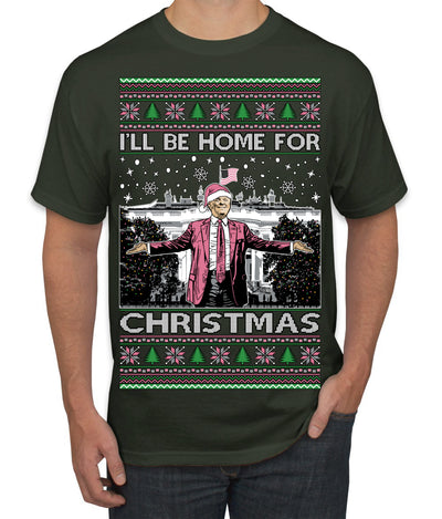 I'll Be Home for Christmas Pink Suit | Funny Santa Clause President Donald Trump Ugly Christmas Sweater Men's T-Shirt