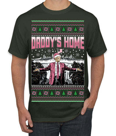 Daddy's Home Pink Suit, I'll Be Home for Christmas | Funny Santa Clause President Donald Trump Ugly Christmas Sweater Men's T-Shirt
