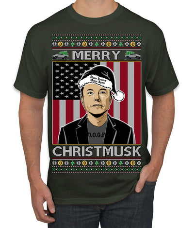 Merry Christmusk Funny Dark MAGA Santa Elon Doge Meme Ugly Christmas Sweater Men's T-Shirt