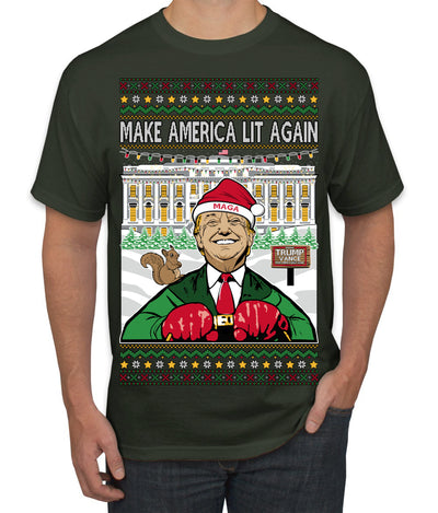 Make America Lit Again Funny Trump 2024 White House MAGA Ugly Christmas Sweater Men's T-Shirt