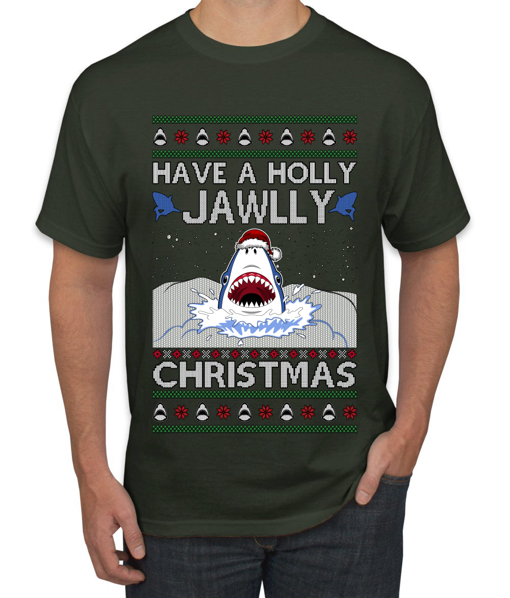 Have a Holly Jawlly Christmas, Cute Shark, Ugly Christmas Sweater Men's T-Shirt