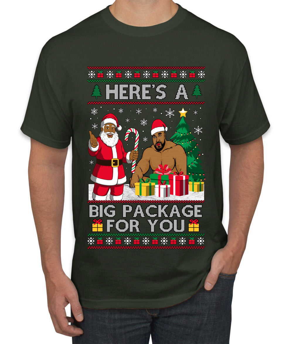 Here's A Big Package For You Black Santa Christmas Sweater, Ugly Christmas Sweater Men's T-Shirt