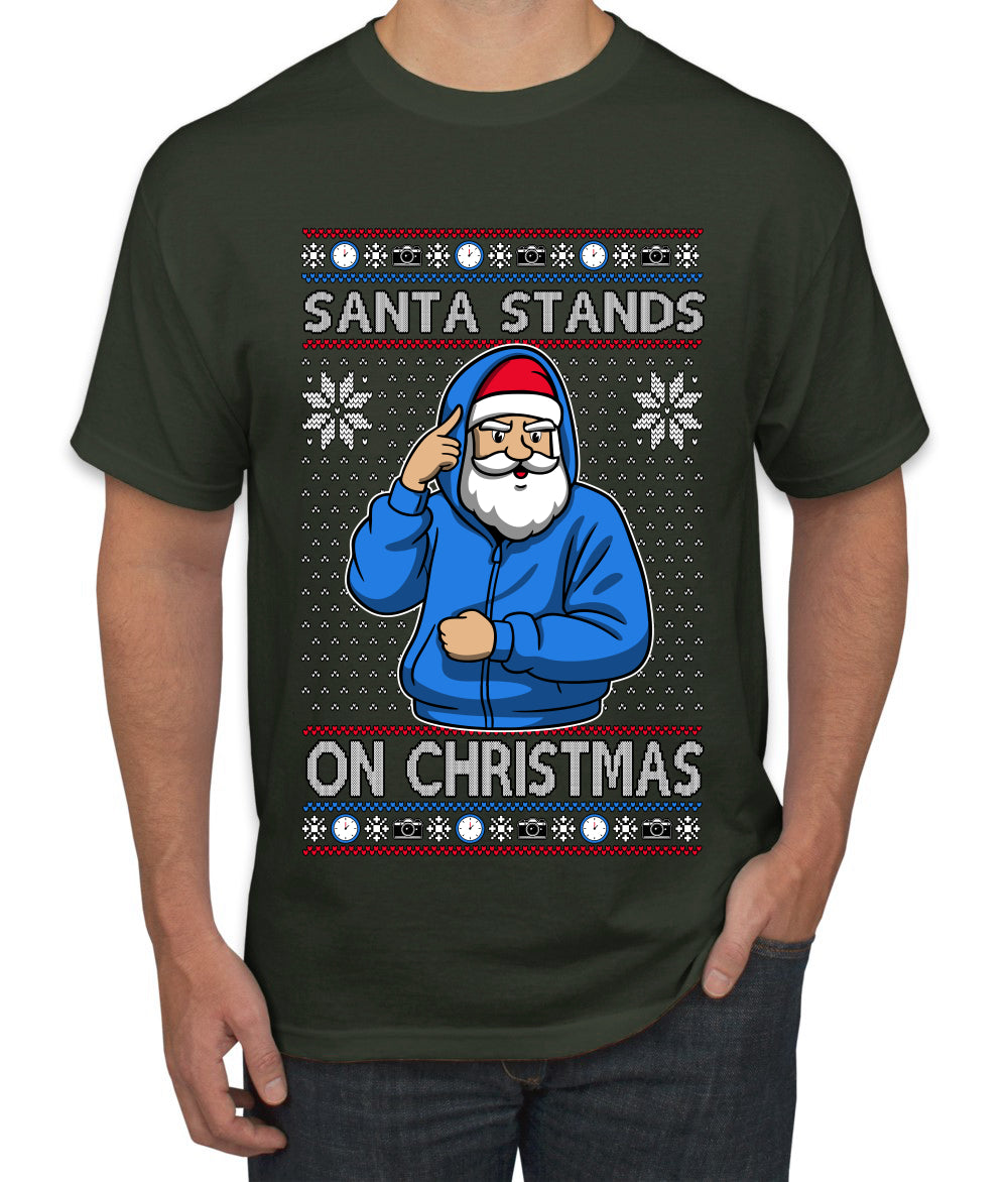 Santa Stands On Christmas, Ugly Christmas Sweater Men's T-Shirt