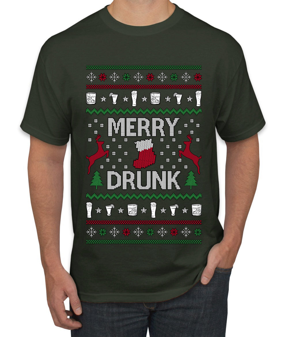 Merry Drunk, Ugly Christmas Sweater Unisex Unisex Men's T-Shirt
