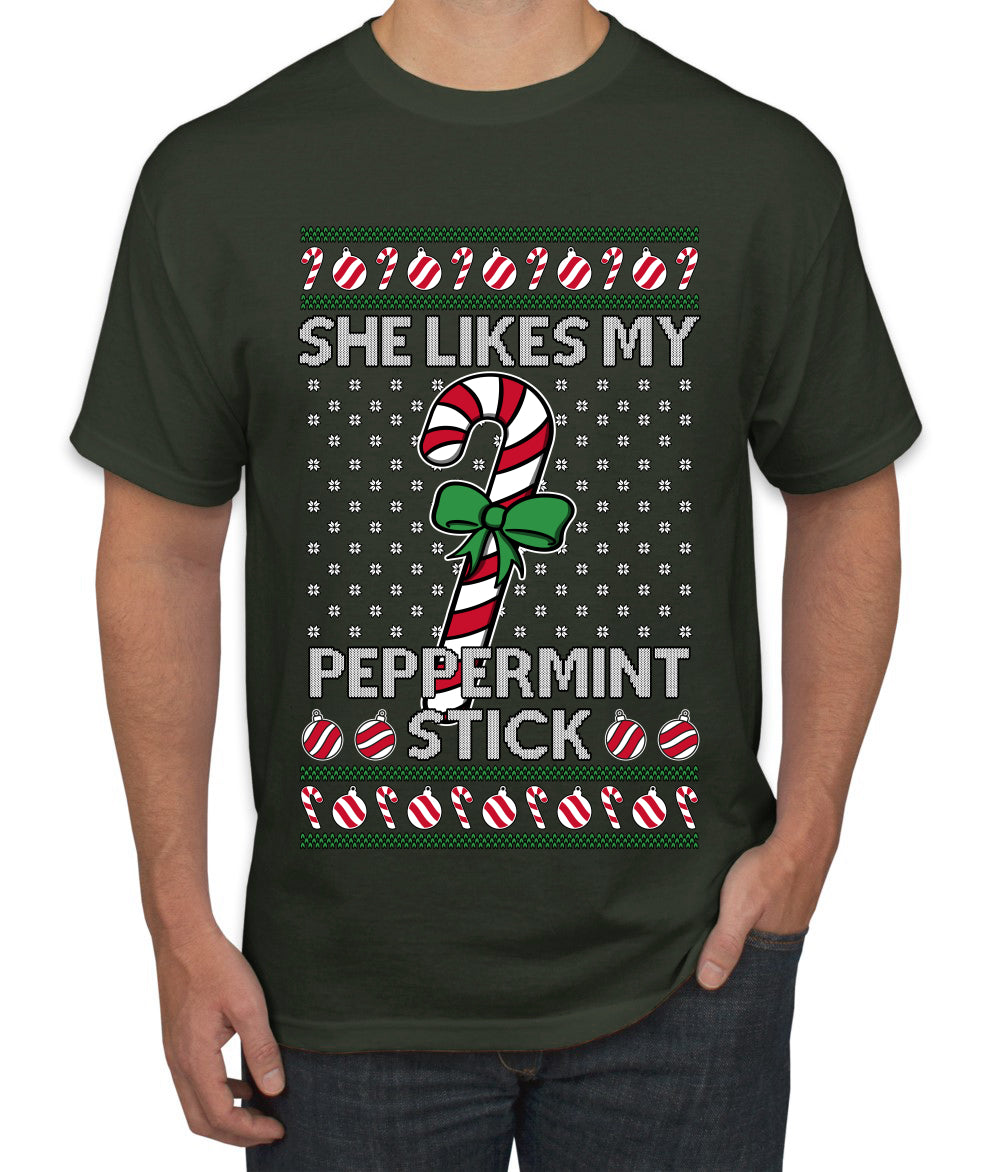 She Likes My Peppermint Stick, Ugly Christmas Sweater Unisex Men's T-Shirt