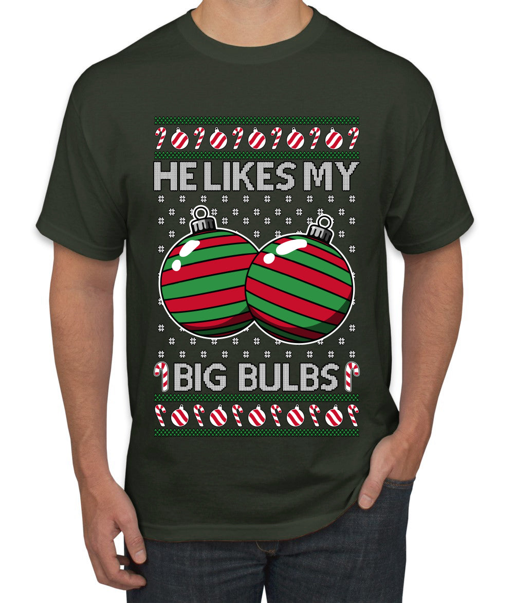 He Likes My Big Bulbs, Ugly Christmas Sweater Unisex Men's T-Shirt